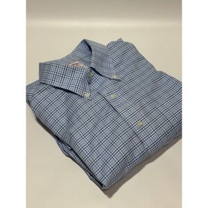 Brooks Brothers Madison Fit Non Iron Button Down Shirt Mens 16 1/2 35 Blue Check